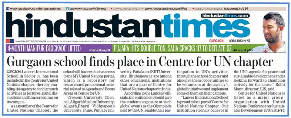 Gurgaon School finds place in Center for UN Chapter – HINDUSTAN TIMES